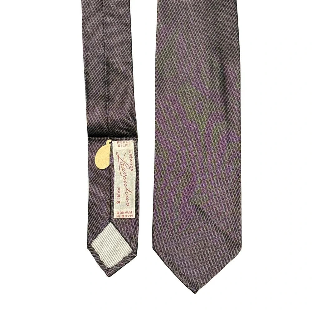 Vintage Laurentius PARIS Pure‎ Silk Black Striped Ribbed Necktie French Designer